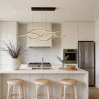 Crescent Modern Wave Linear Pendant Light | Dimmable LED Kitchen Island Chandelier, Black, Gold or Chrome