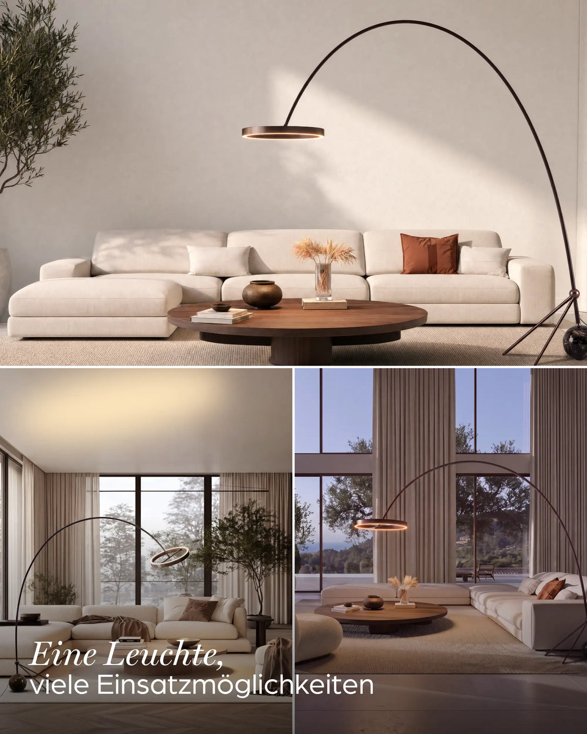 Aurelia Modern Arc Floor Lamp | Dimmable LED Ring Floor Light with Remote, Black Chrome or White