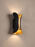 Vega Modern Up Down Outdoor Wall Light | Sculptural Curved Aluminum LED Sconce, Black or Gold Finish