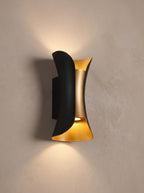 Vega Modern Up Down Outdoor Wall Light | Sculptural Curved Aluminum LED Sconce, Black or Gold Finish