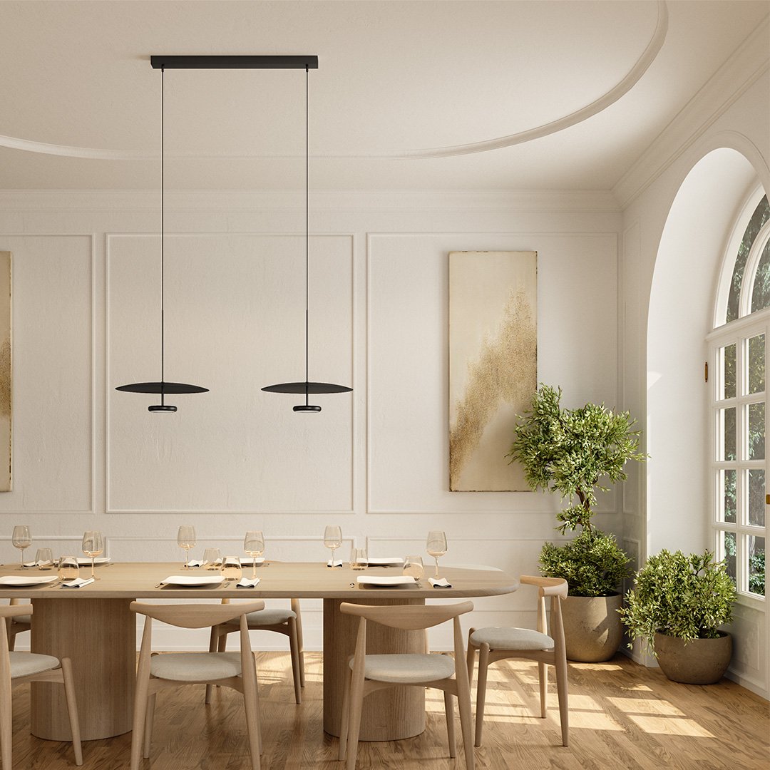 Walden Mid-Century Pendant Light | Retro Dimmable LED Dining Table Pendant, Black or Walnut-Look