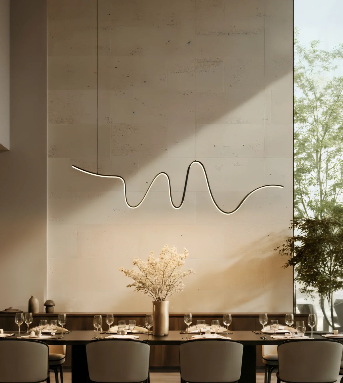 Lyra Modern Linear Pendant Light | Black Aluminum LED Chandelier for Dining Table and Kitchen Island