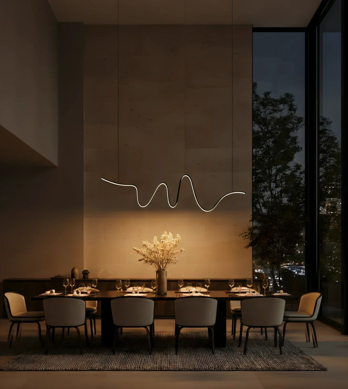 Lyra Modern Linear Pendant Light | Black Aluminum LED Chandelier for Dining Table and Kitchen Island