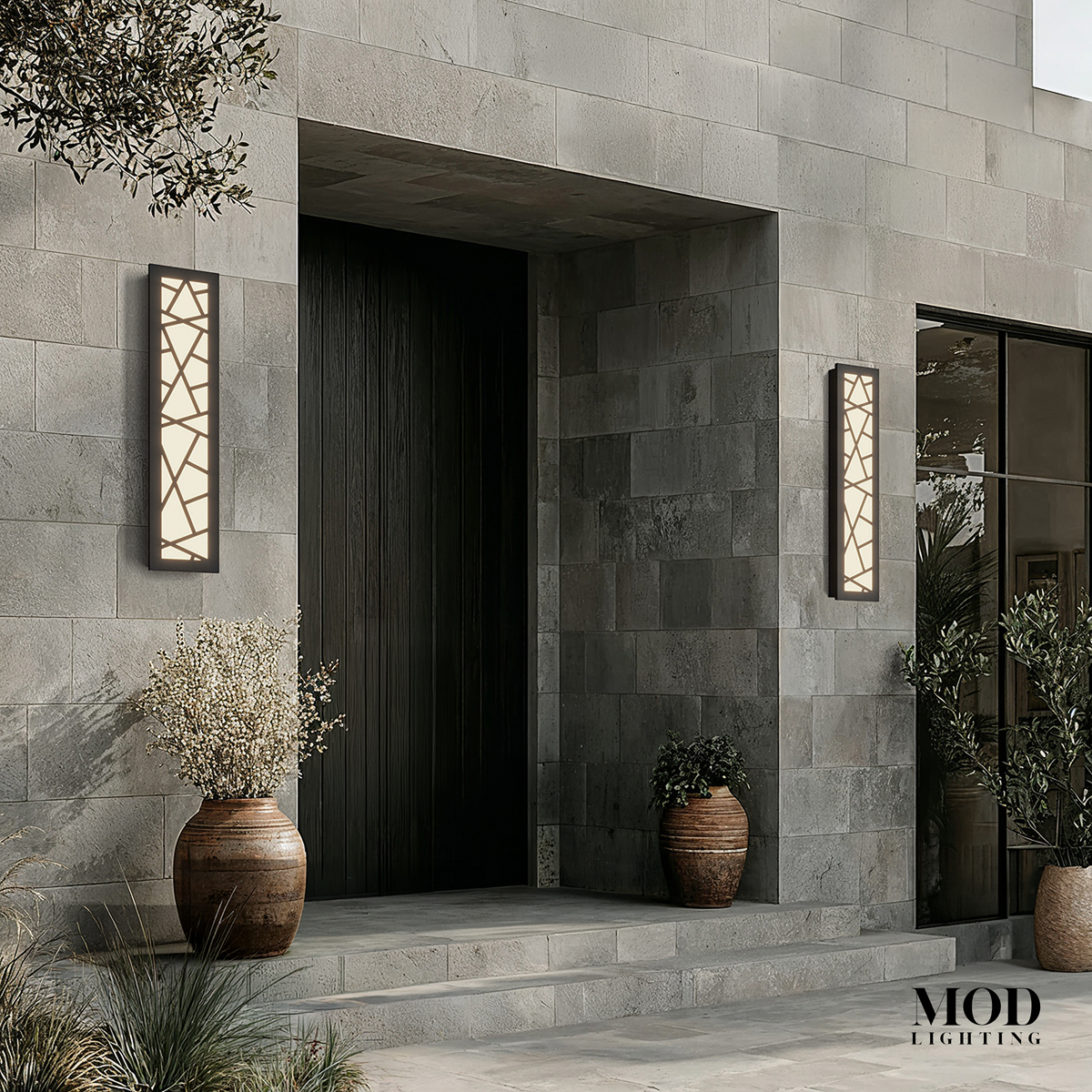 Meridian Modern Linear Outdoor Wall Light | Matte Black Continuous LED Bar, Warm White, Hardwired