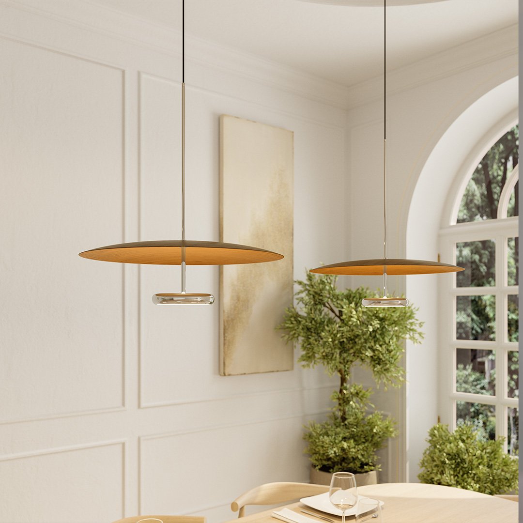 Walden Mid-Century Pendant Light | Retro Dimmable LED Dining Table Pendant, Black or Walnut-Look