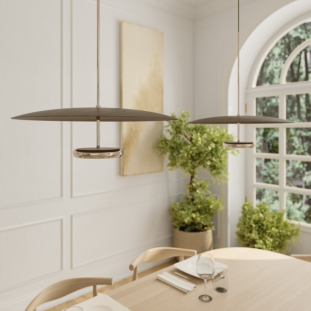 Walden Mid-Century Pendant Light | Retro Dimmable LED Dining Table Pendant, Black or Walnut-Look