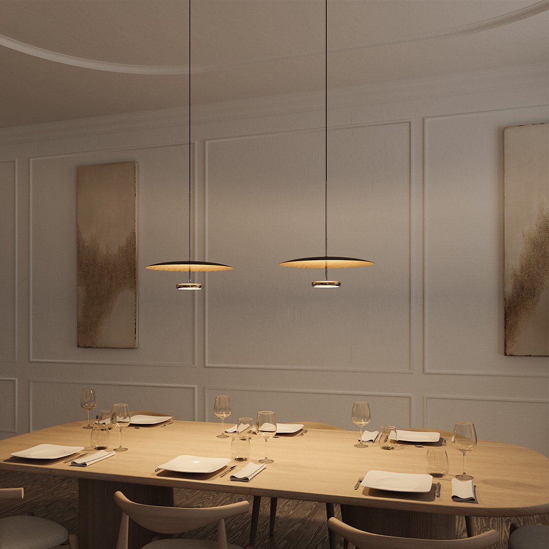 Walden Mid-Century Pendant Light | Retro Dimmable LED Dining Table Pendant, Black or Walnut-Look