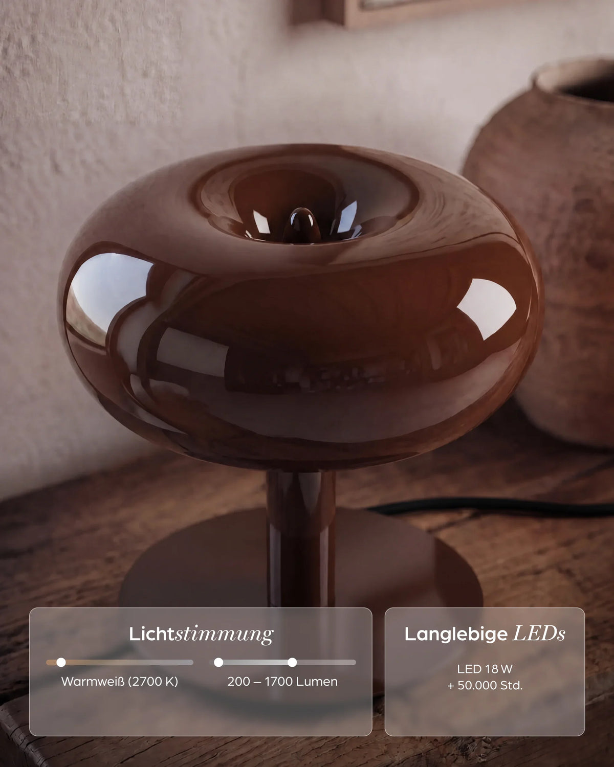 Fungo Mid-Century Mushroom Table Lamp | Dimmable LED Hand-Blown Glass Lamp with Touch Control