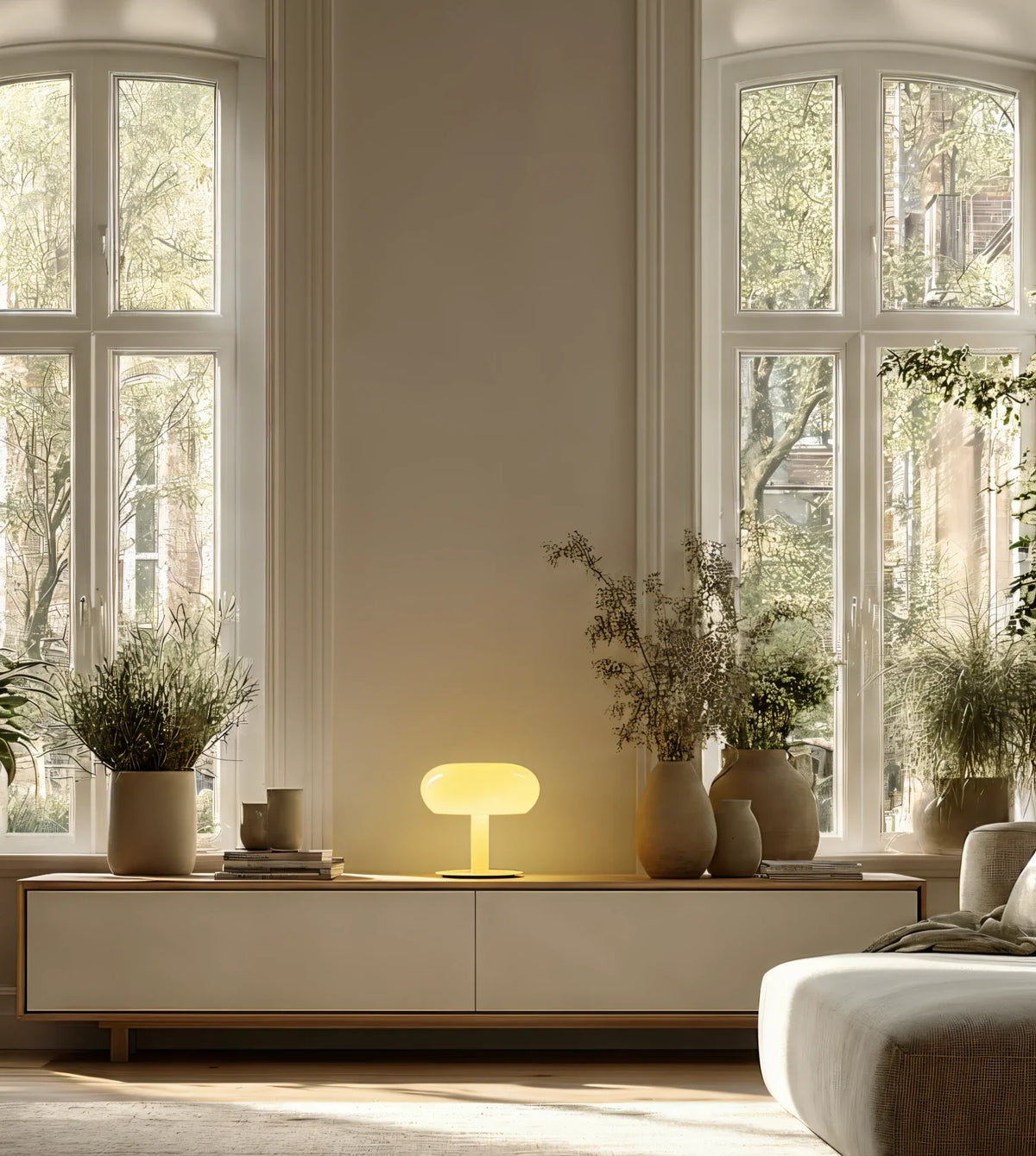 Fungo Mid-Century Mushroom Table Lamp | Dimmable LED Hand-Blown Glass Lamp with Touch Control