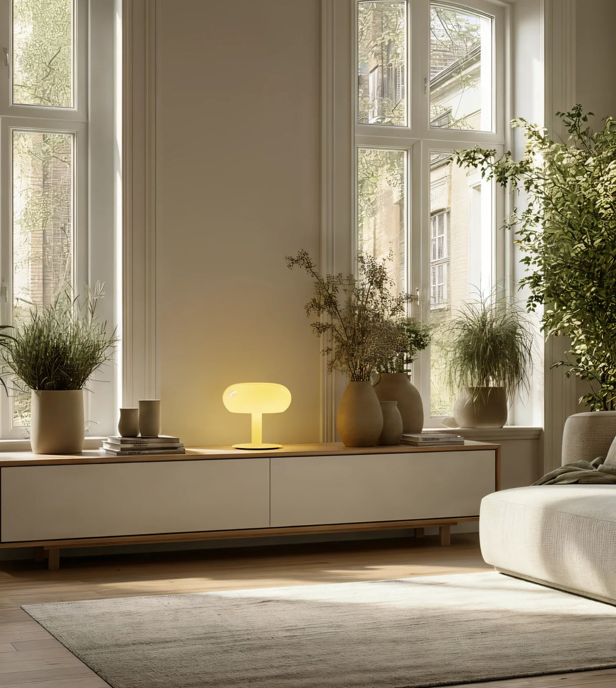 Fungo Mid-Century Mushroom Table Lamp | Dimmable LED Hand-Blown Glass Lamp with Touch Control