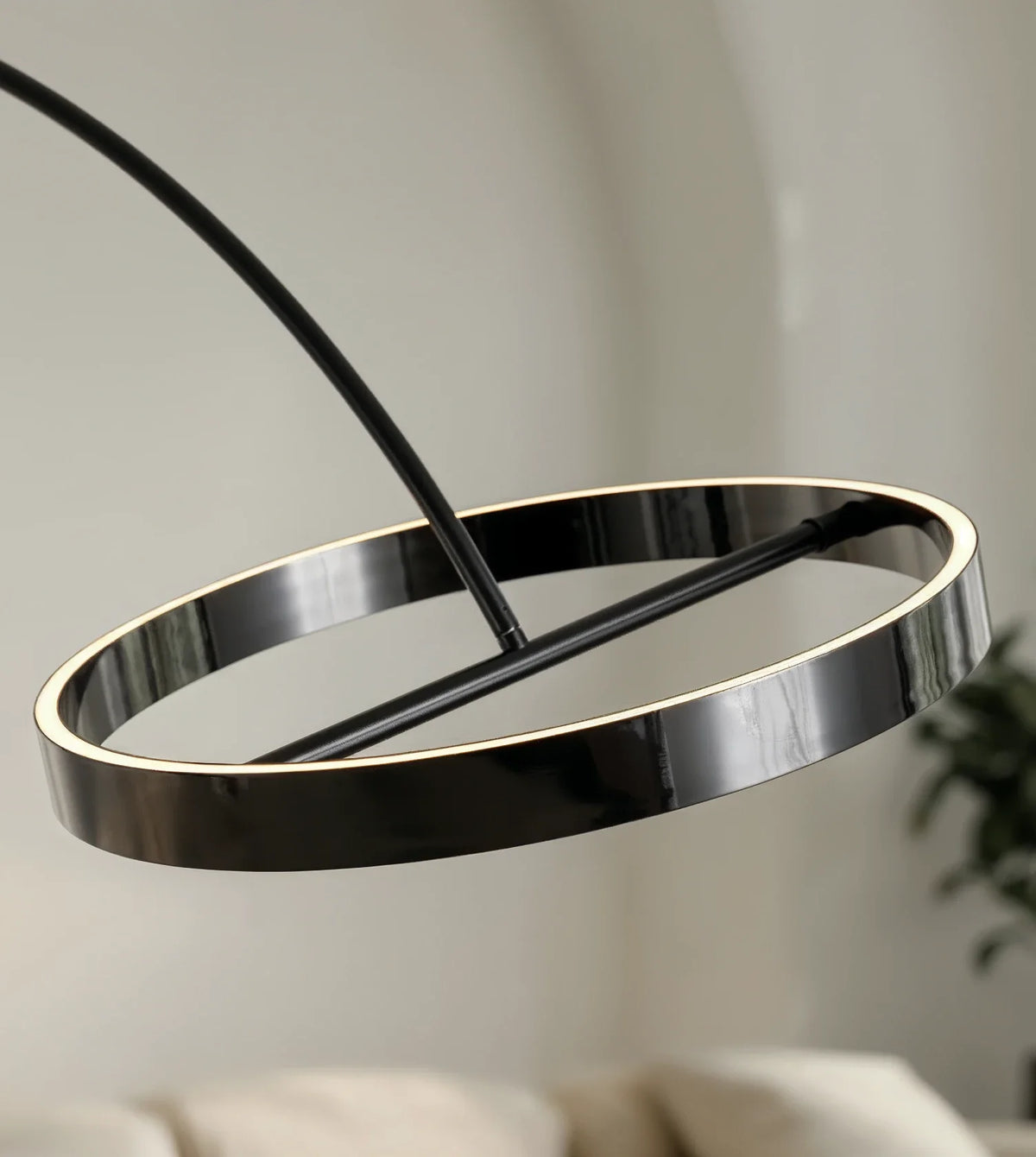 Aurelia Modern Arc Floor Lamp | Dimmable LED Ring Floor Light with Remote, Black Chrome or White