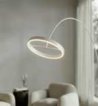 Aurelia Modern Arc Floor Lamp | Dimmable LED Ring Floor Light with Remote, Black Chrome or White