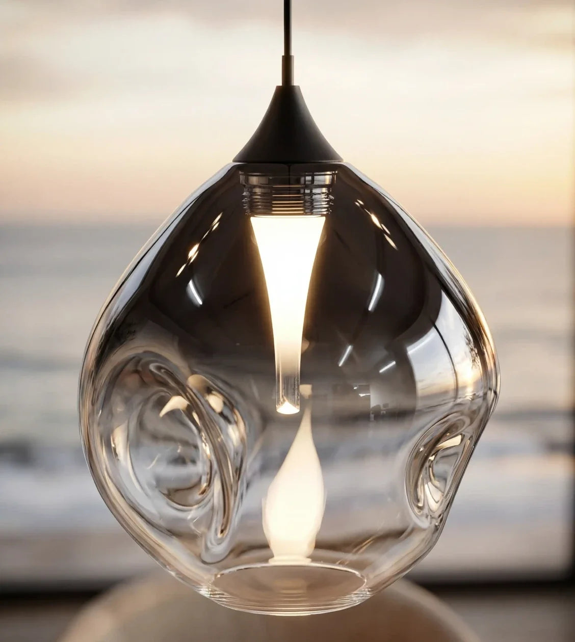 Cascade Modern Glass Pendant Light | Hand-Blown Six-Light Black and Chrome LED Chandelier, Dimmable