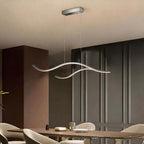 Crescent Modern Wave Linear Pendant Light | Dimmable LED Kitchen Island Chandelier, Black, Gold or Chrome
