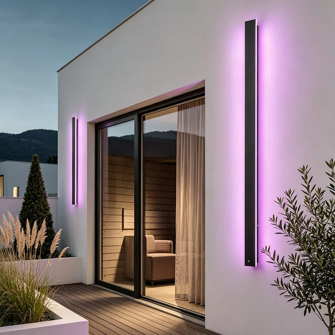 Linea Modern Outdoor Linear Wall Light | Slim Black LED Bar Wall Sconce, Waterproof, RGB or 3-Step