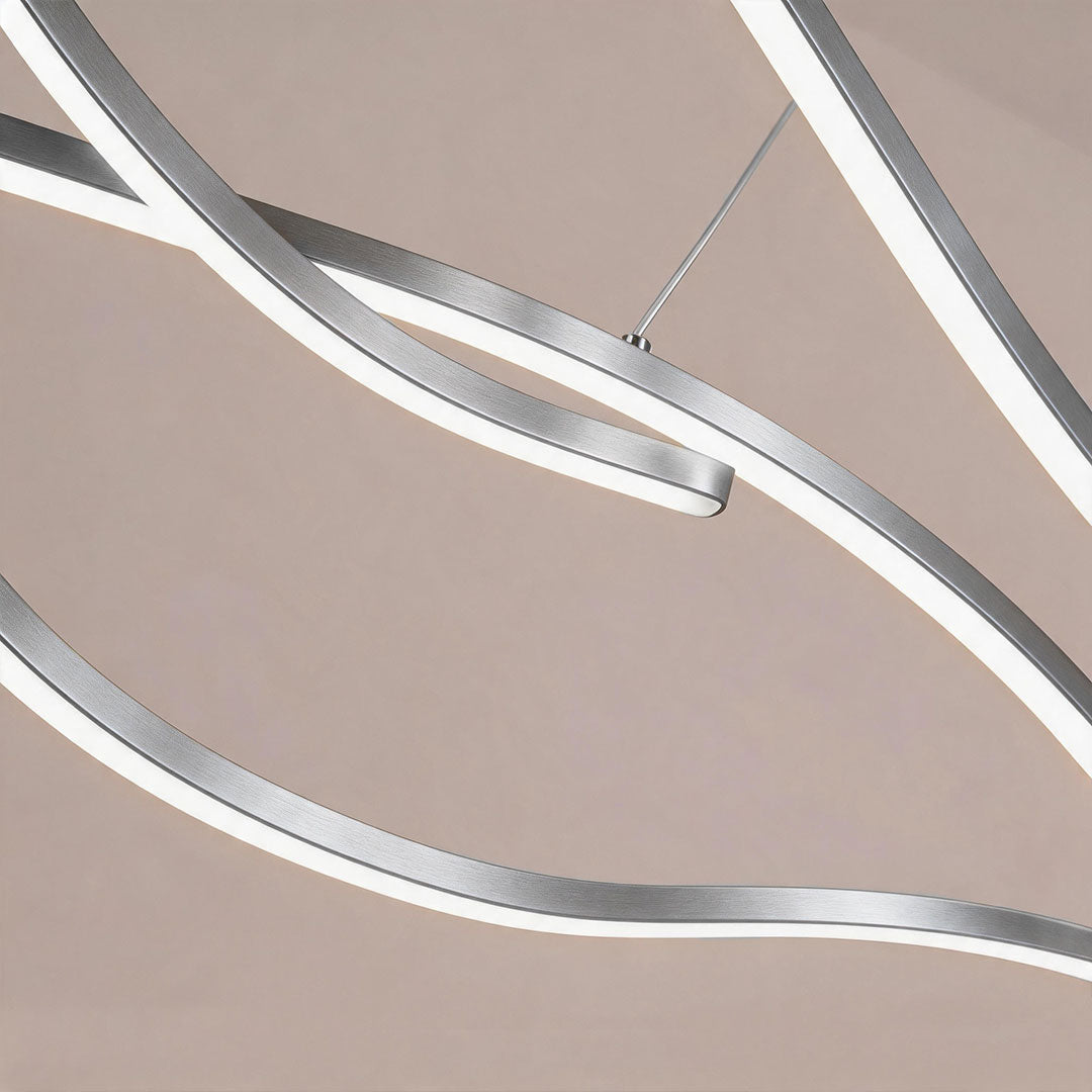Crescent Modern Wave Linear Pendant Light | Dimmable LED Kitchen Island Chandelier, Black, Gold or Chrome