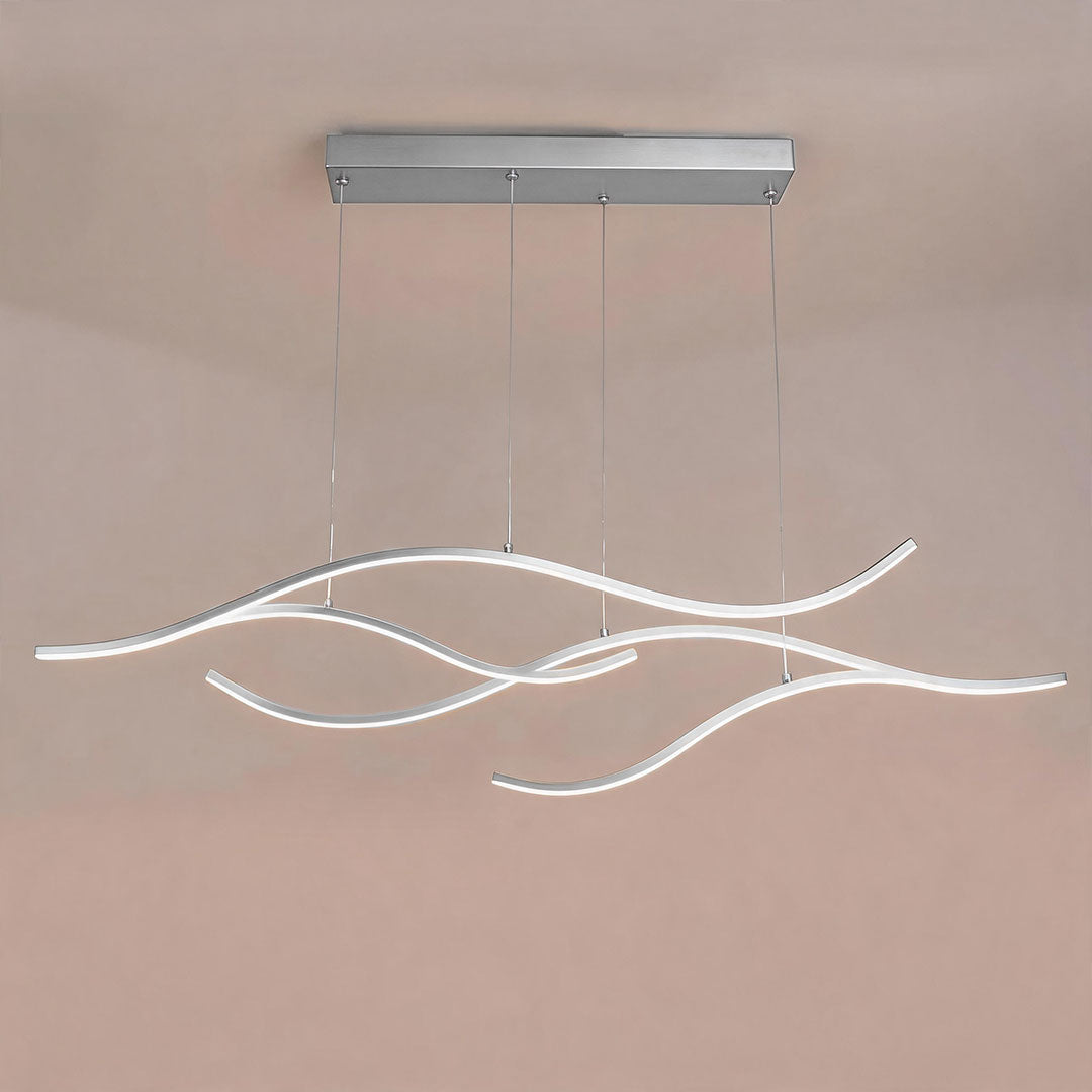 Crescent Modern Wave Linear Pendant Light | Dimmable LED Kitchen Island Chandelier, Black, Gold or Chrome