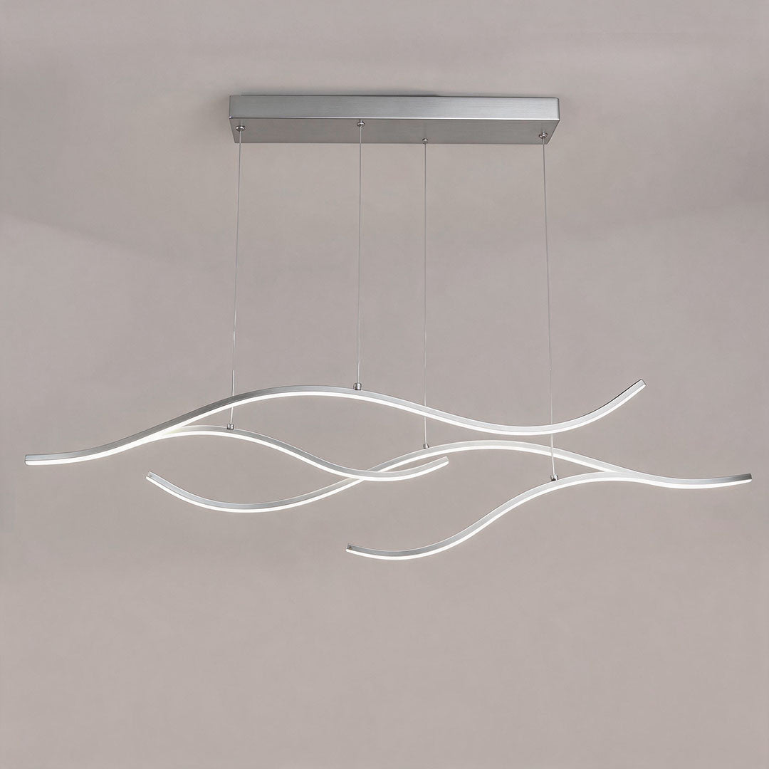 Crescent Modern Wave Linear Pendant Light | Dimmable LED Kitchen Island Chandelier, Black, Gold or Chrome