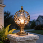 Marlowe Retro Globe Pillar Light | Outdoor Fence Post Lantern with Glass Globe, Black or Bronze