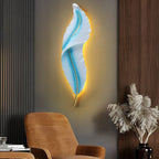 Plume Sculptural Feather Wall Light | Modern LED Wall Sconce in White, Blue or Pink Resin