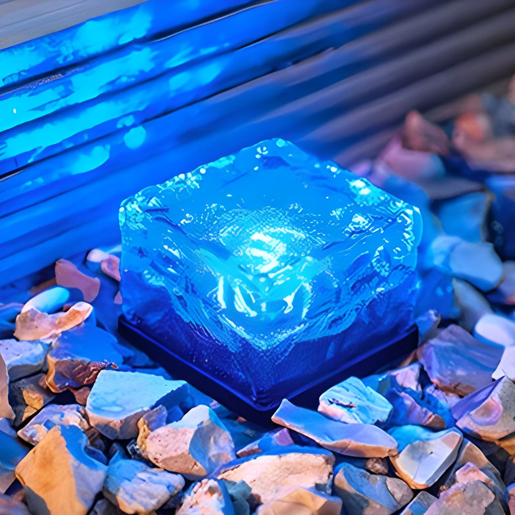 Glacier Solar Step Lights Outdoor | Ice Cube Crystal-Look LED Stair and Deck Lights, Waterproof