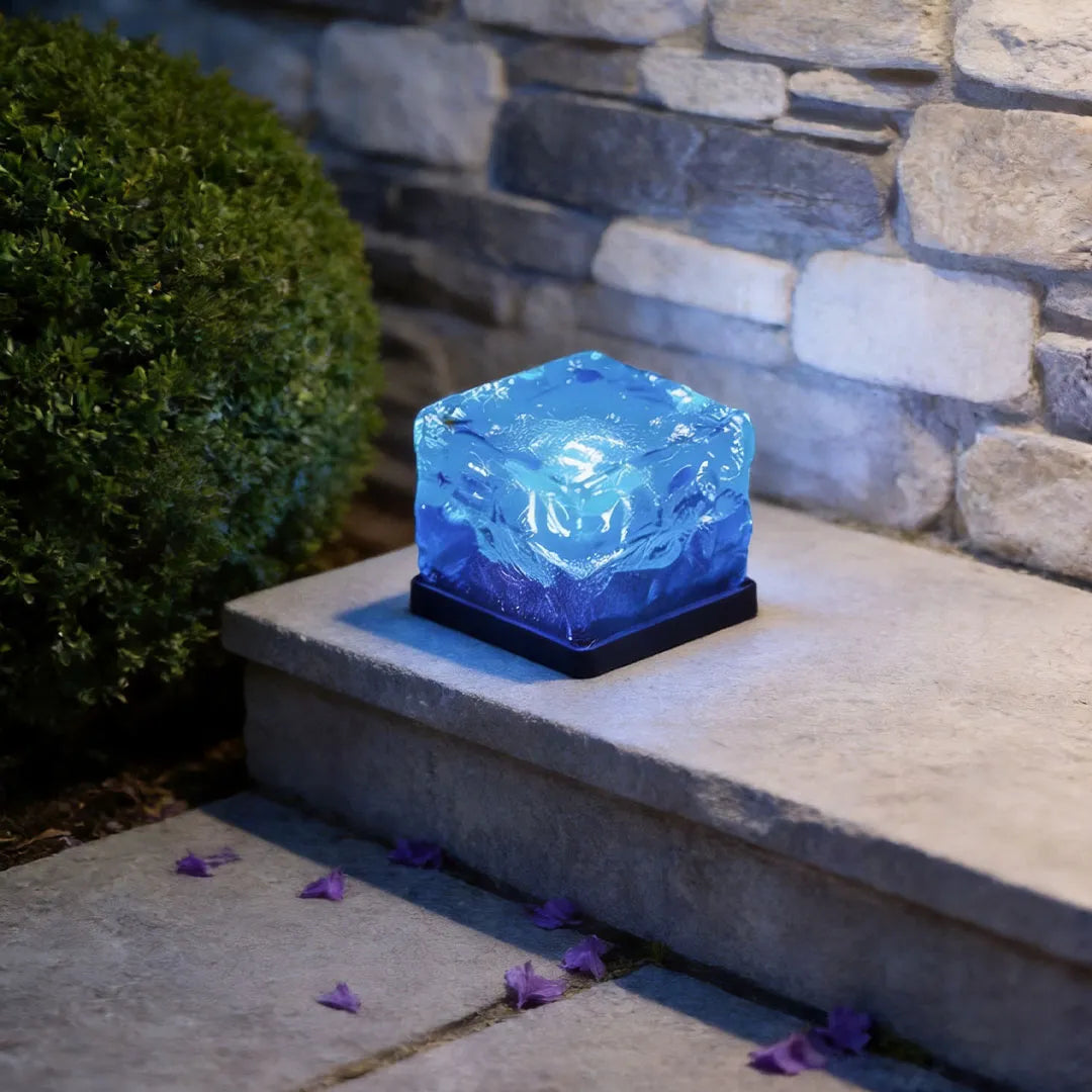 Glacier Solar Step Lights Outdoor | Ice Cube Crystal-Look LED Stair and Deck Lights, Waterproof