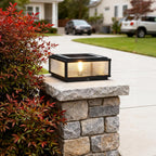 Pharos Modern Solar Pillar Light | Ribbed Glass Outdoor LED Post Light, Solar or Hardwired