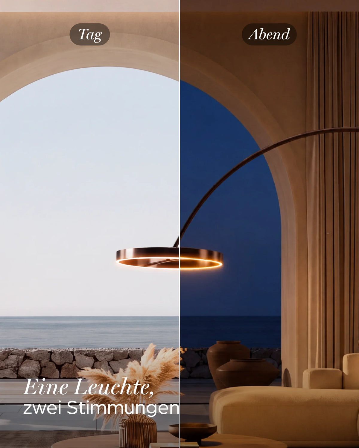 Aurelia Modern Arc Floor Lamp | Dimmable LED Ring Floor Light with Remote, Black Chrome or White