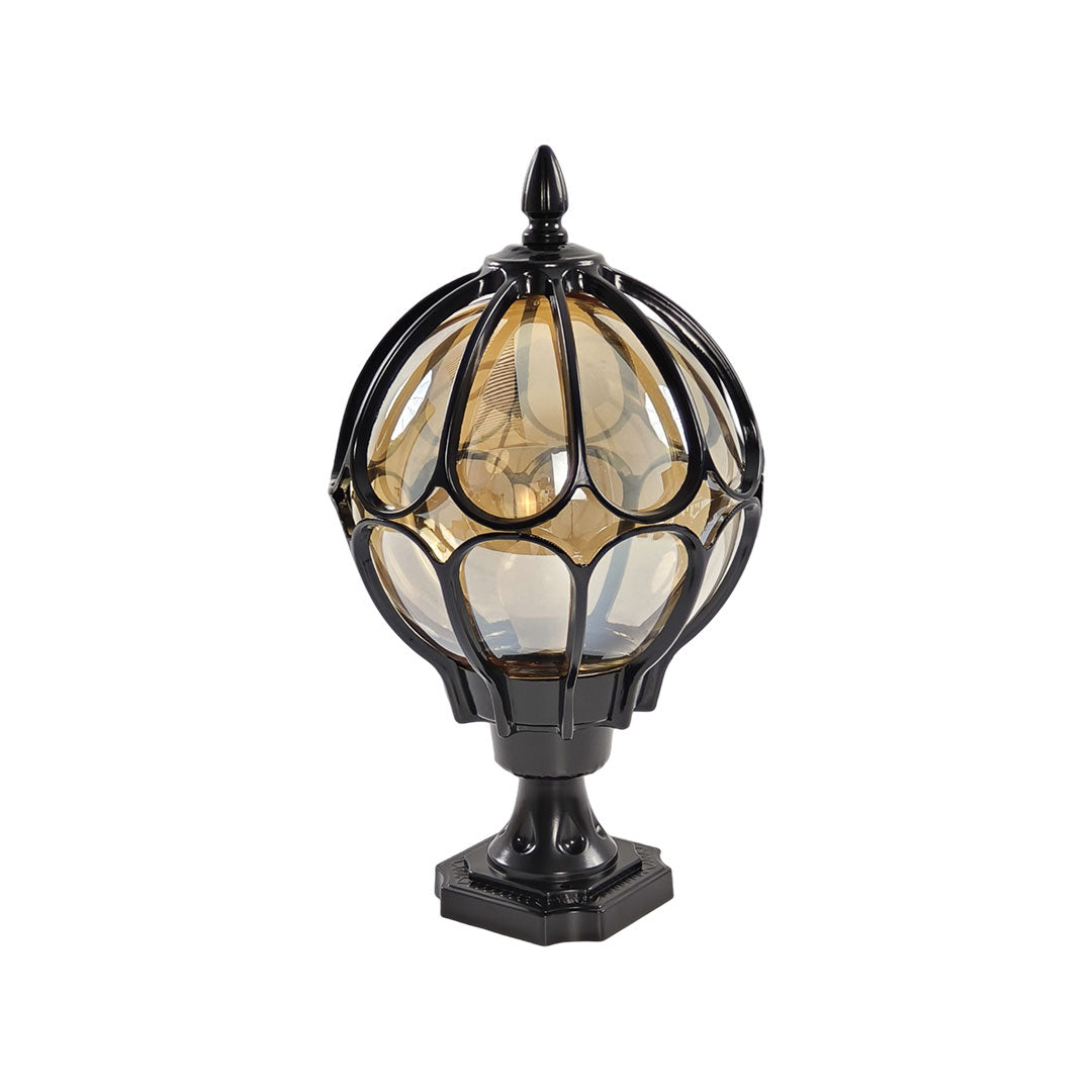 Marlowe Retro Globe Pillar Light | Outdoor Fence Post Lantern with Glass Globe, Black or Bronze