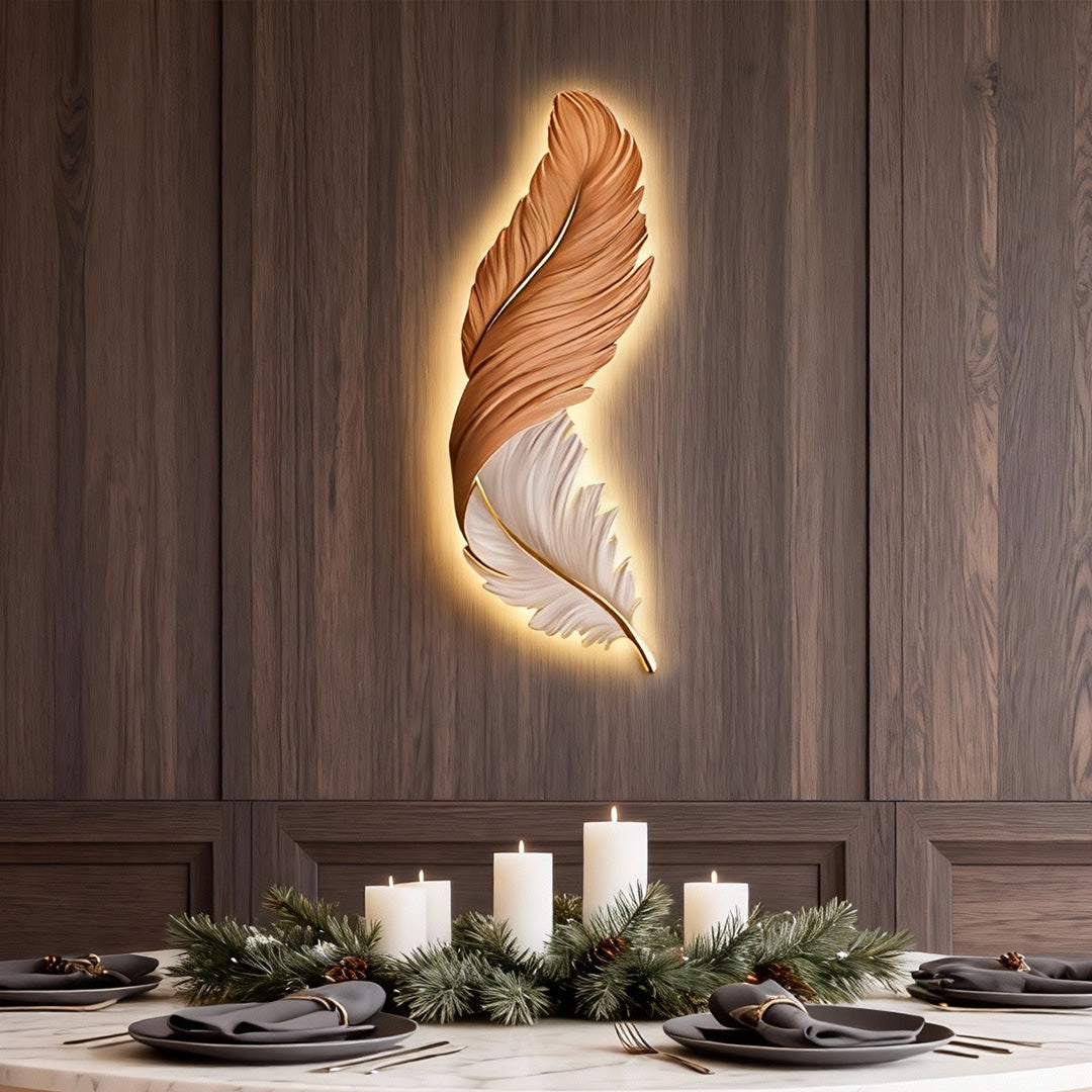 Aviary Art Deco Feather Wall Lamp | LED Wall Art Mood Light with Remote for Living Room and Bedroom