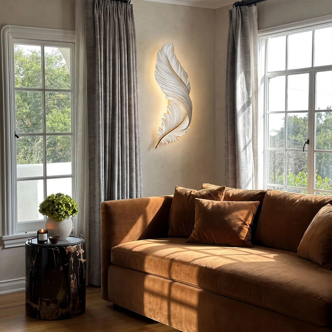 Aviary Art Deco Feather Wall Lamp | LED Wall Art Mood Light with Remote for Living Room and Bedroom