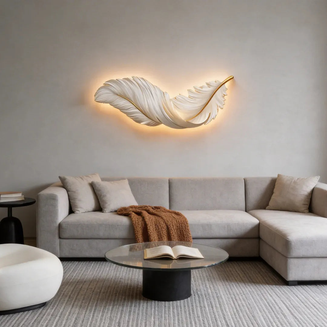 Aviary Art Deco Feather Wall Lamp | LED Wall Art Mood Light with Remote for Living Room and Bedroom