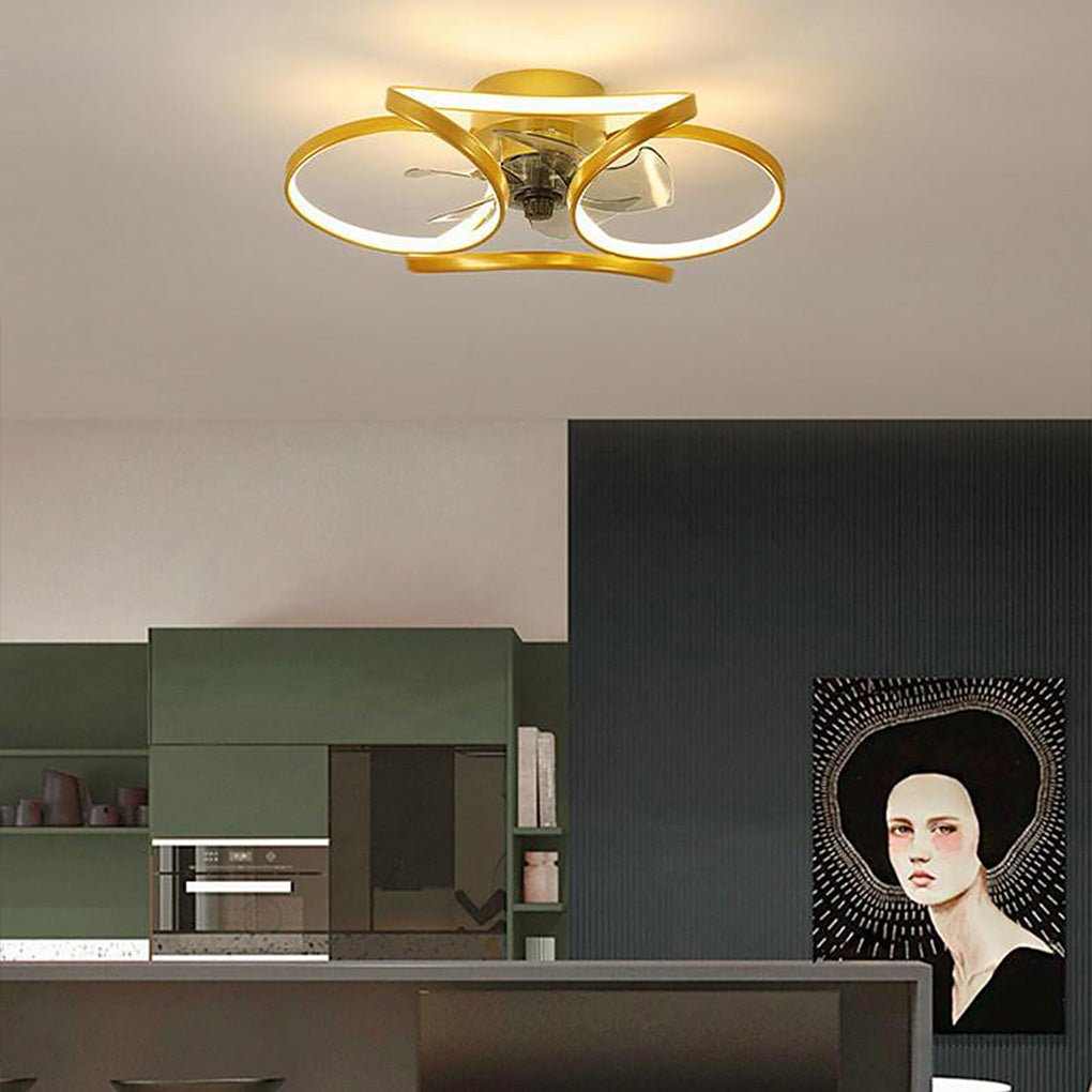 Petal Flower Ceiling Fan with Light | Modern Flush Mount LED Fan with Remote, Gold, White or Black