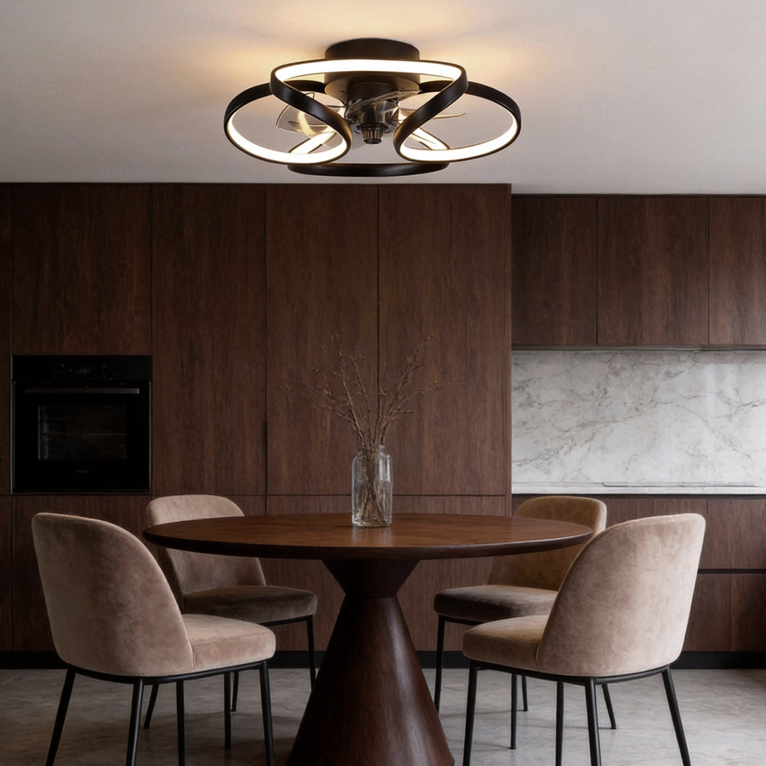 Petal Flower Ceiling Fan with Light | Modern Flush Mount LED Fan with Remote, Gold, White or Black