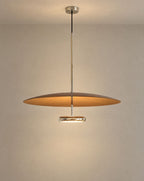 Solsence Walden mid-century pendant light - Walnut lit with warm 3000K glow on a greige wall