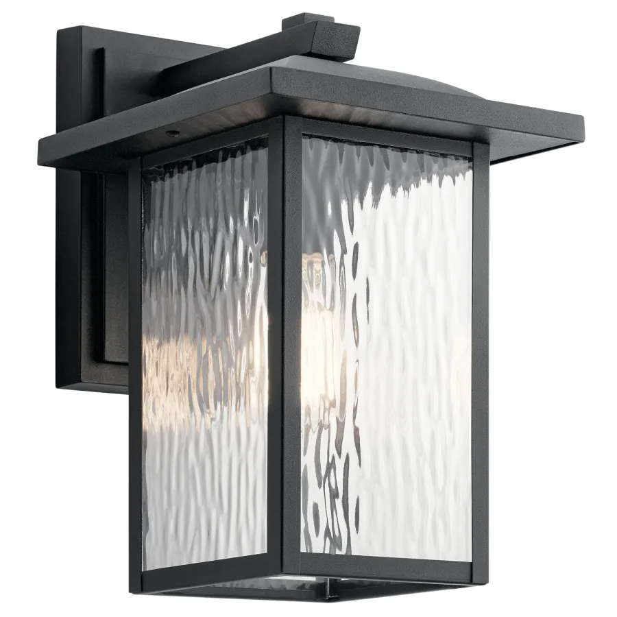 Corbin Modern Outdoor Wall Lantern | Textured Black Aluminum Sconce with Waterfall Glass, Dimmable