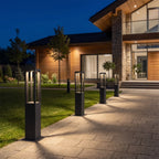 Sentry Modern Outdoor Bollard Light | Black Die-Cast Aluminum Four-Beam LED Garden Path Light