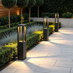 Sentry Modern Outdoor Bollard Light | Black Die-Cast Aluminum Four-Beam LED Garden Path Light