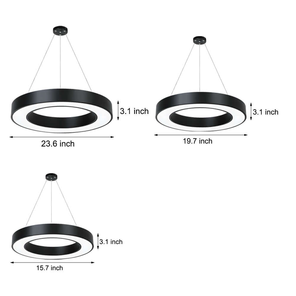Corona Modern Ring Pendant Light | Black or White LED Circular Chandelier for Office and Living Room