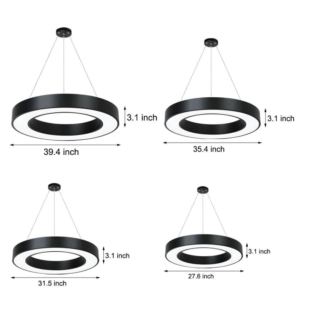 Corona Modern Ring Pendant Light | Black or White LED Circular Chandelier for Office and Living Room