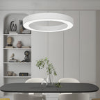 Corona Modern Ring Pendant Light | Black or White LED Circular Chandelier for Office and Living Room