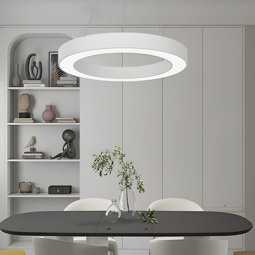 Corona Modern Ring Pendant Light | Black or White LED Circular Chandelier for Office and Living Room