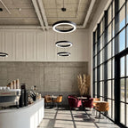 Corona Modern Ring Pendant Light | Black or White LED Circular Chandelier for Office and Living Room