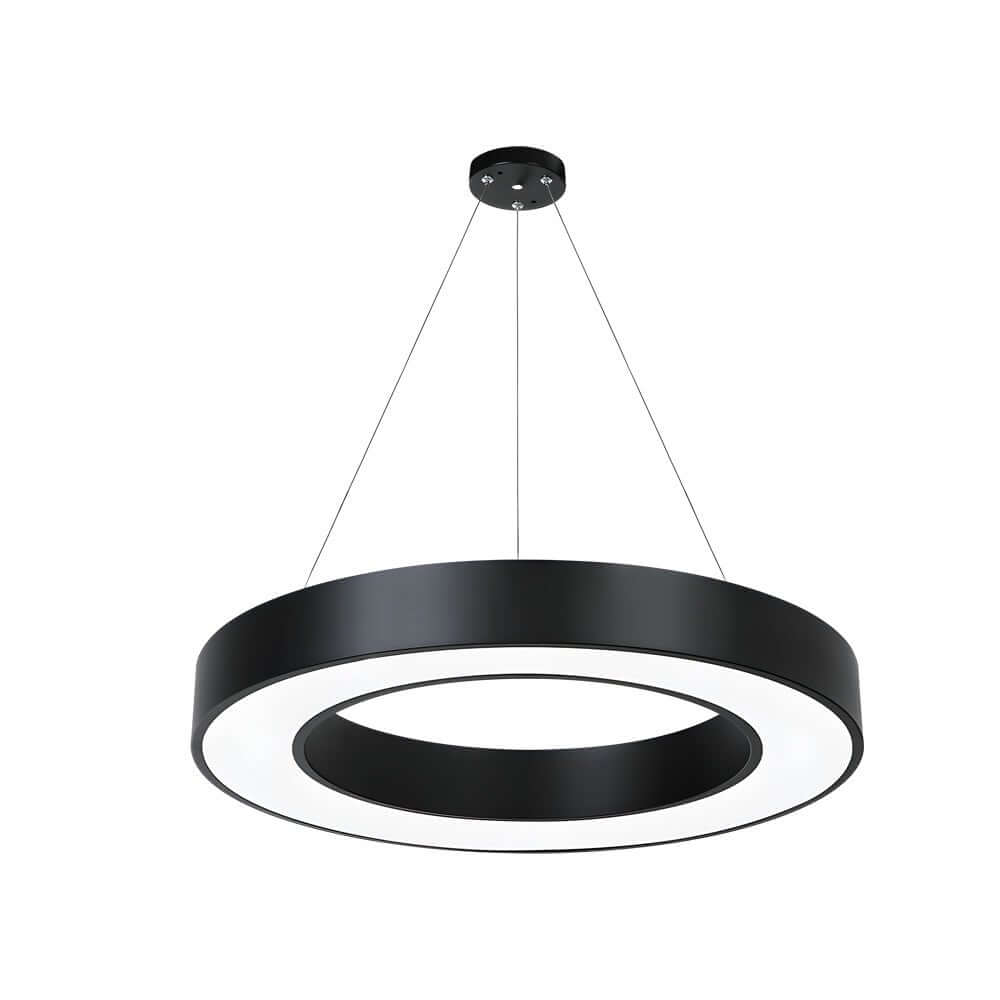 Corona Modern Ring Pendant Light | Black or White LED Circular Chandelier for Office and Living Room