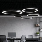 Corona Modern Ring Pendant Light | Black or White LED Circular Chandelier for Office and Living Room