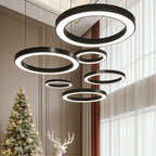 Corona Modern Ring Pendant Light | Black or White LED Circular Chandelier for Office and Living Room