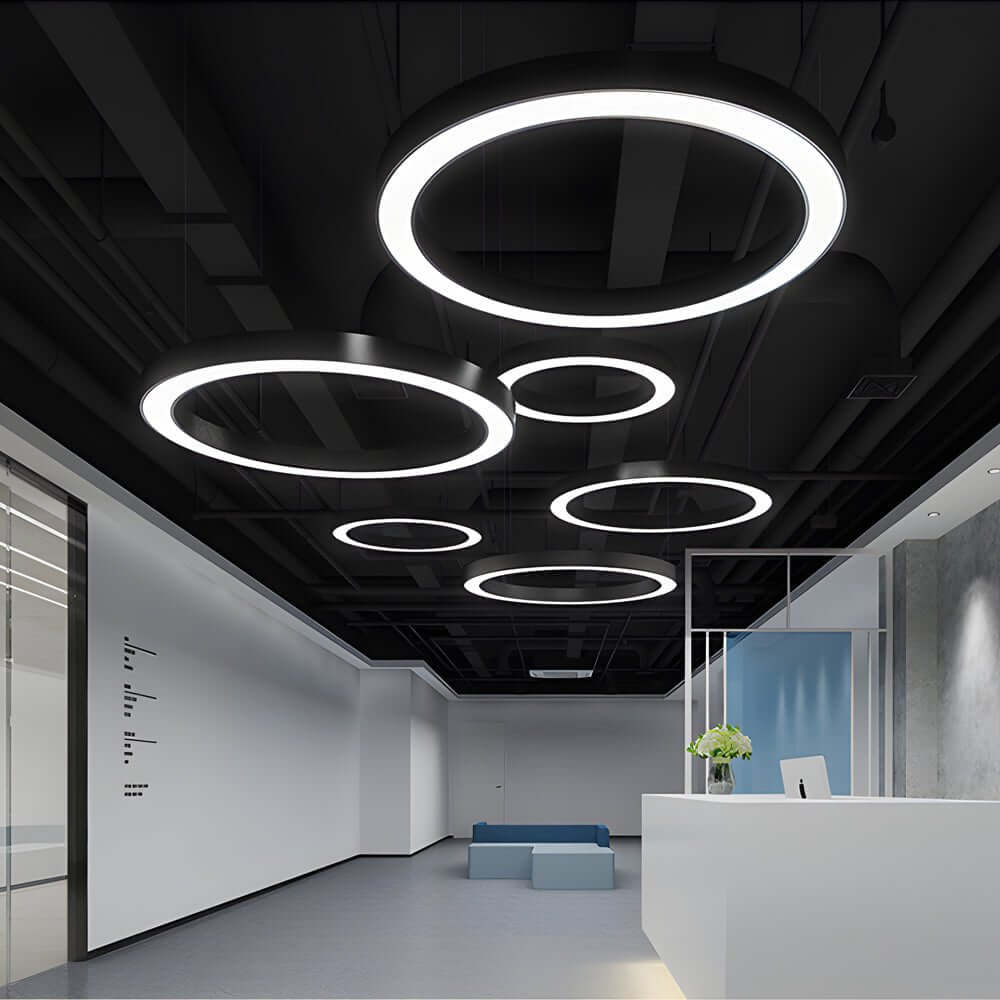 Corona Modern Ring Pendant Light | Black or White LED Circular Chandelier for Office and Living Room