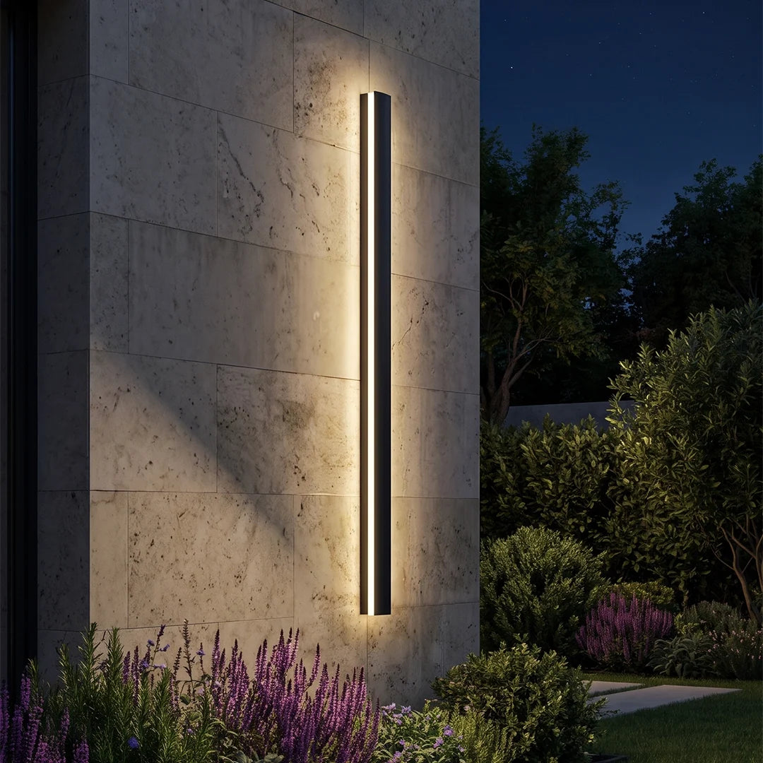 Axis Modern Linear Outdoor Wall Sconce | Slim Black Aluminum LED Bar, Waterproof, Dimmable