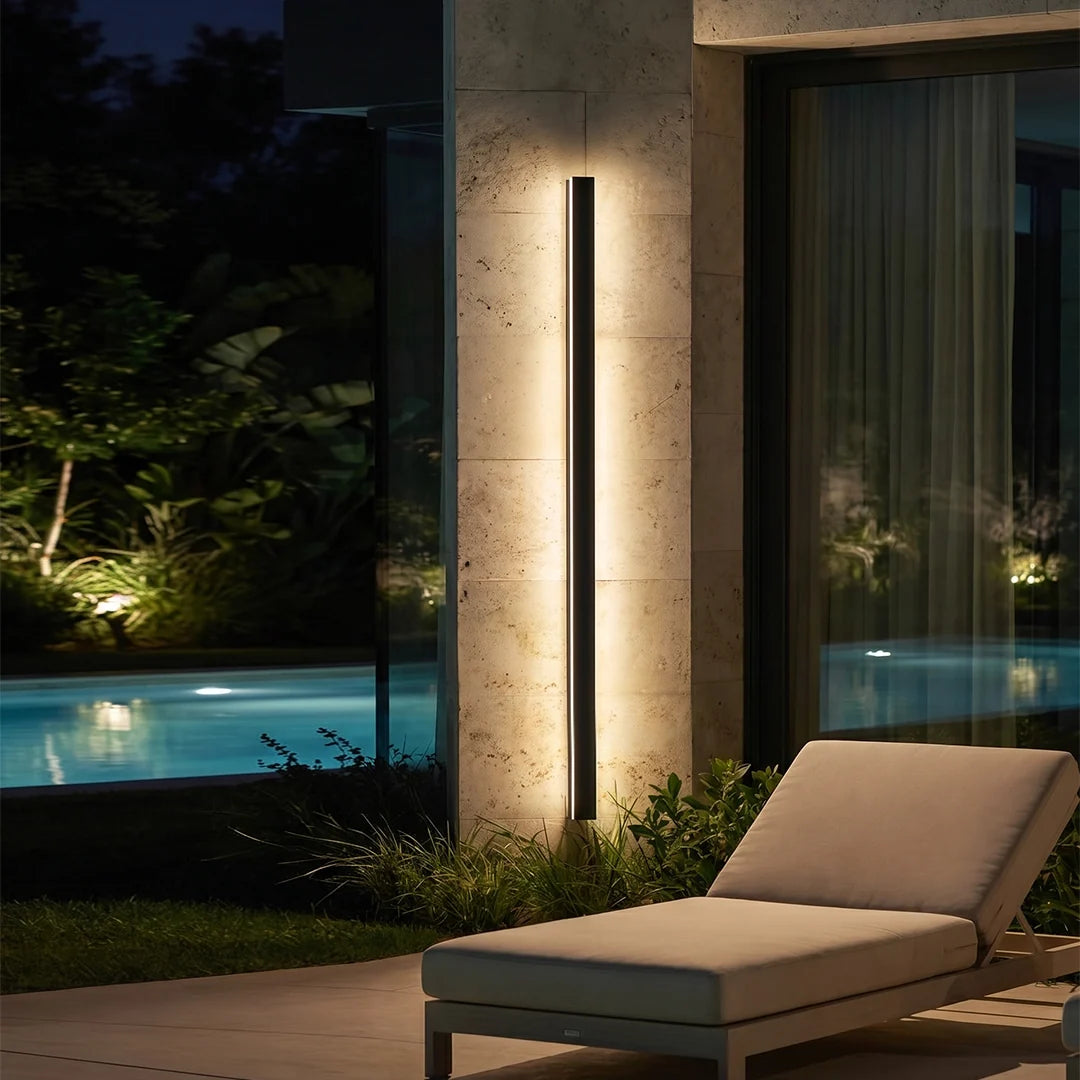 Axis Modern Linear Outdoor Wall Sconce | Slim Black Aluminum LED Bar, Waterproof, Dimmable
