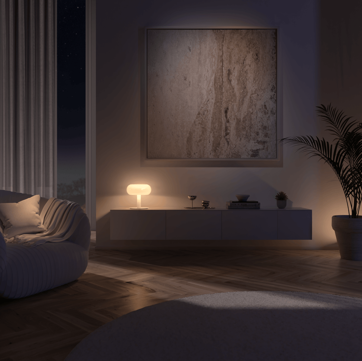 Fungo Mid-Century Mushroom Table Lamp | Dimmable LED Hand-Blown Glass Lamp with Touch Control
